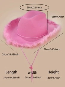 1pc Unisex Winter Western Cowboy Hat With Fluffy Decoration, Suitable For Party - Pink - View 5
