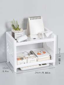 1pc Plastic Solid Color Desktop Storage Rack Cosmetic Organizer Box For Bathroom, Study, Office - White - View 2