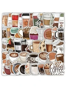 50 Sheets Retro Coffee Stickers, Waterproof Travel Suitcase, Notebook, Guitar, Skateboard, Water Bottle Stickers - Multicolor - View 1