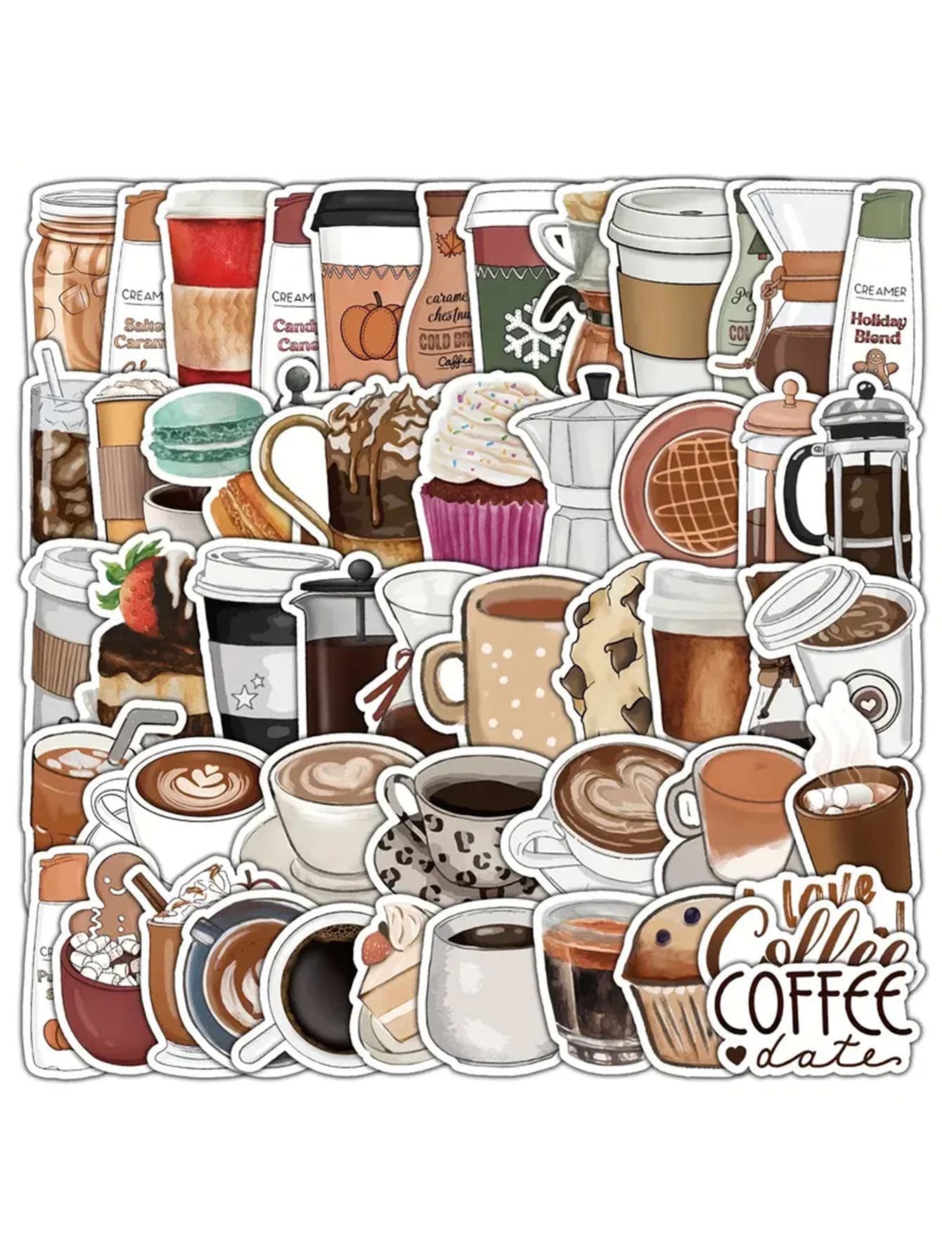50 Sheets Retro Coffee Stickers, Waterproof Travel Suitcase, Notebook, Guitar, Skateboard, Water Bottle Stickers - Multicolor - View 1