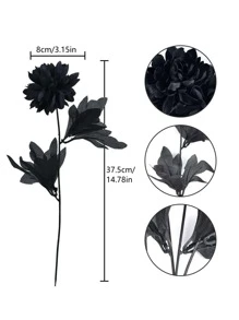 1 件黑色人造花大丽花花仿大丽花茎人造丝大丽花花束长茎花适用于万圣节丰收节 DIY 哥特式新娘婚礼新娘花束丰收餐桌中心装饰家居维多利亚派对装饰