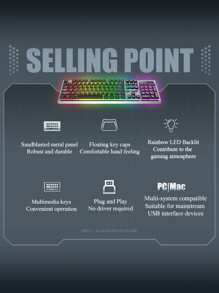 Lenovo 聯想遊戲鍵盤，104 鍵全金屬面板，彩虹 LED 背光靜音電腦鍵盤，腕托，多媒體鍵，防重影鍵，發光 USB 有線鍵盤，相容於 PC Mac Xbox - 黑色 - 查看 2