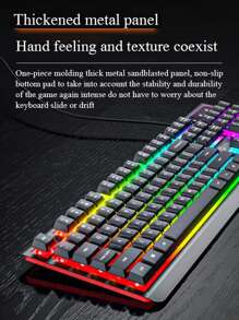 Lenovo 聯想遊戲鍵盤，104 鍵全金屬面板，彩虹 LED 背光靜音電腦鍵盤，腕托，多媒體鍵，防重影鍵，發光 USB 有線鍵盤，相容於 PC Mac Xbox - 黑色 - 查看 4