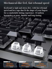 Lenovo 聯想遊戲鍵盤，104 鍵全金屬面板，彩虹 LED 背光靜音電腦鍵盤，腕托，多媒體鍵，防重影鍵，發光 USB 有線鍵盤，相容於 PC Mac Xbox - 黑色 - 查看 6