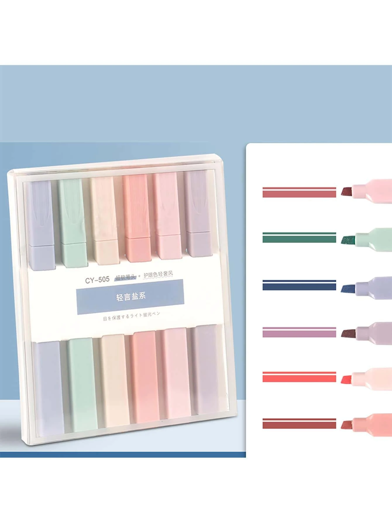 6pcs Dual Head Highlighters For Students, Morandi Color Light Series Marker Pens With Soft Tips For Emphasizing - Multicolor - View 1