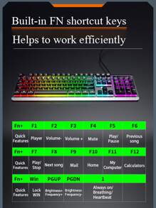 Lenovo 聯想遊戲鍵盤，104 鍵全金屬面板，彩虹 LED 背光靜音電腦鍵盤，腕托，多媒體鍵，防重影鍵，發光 USB 有線鍵盤，相容於 PC Mac Xbox - 黑色 - 查看 9