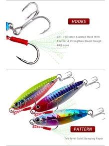 PRO BEROS 5 件套鱼饵套装，含铅鱼、铁板和鱼钩，适合慢速跳汰海水钓鱼