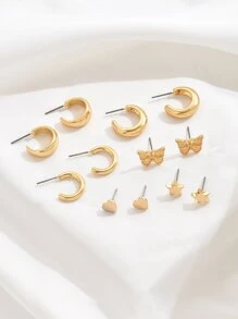 12pcs/set Classic Butterfly & Small C Design Earrings - Gold - View 3