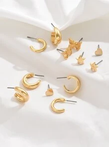 12pcs/set Classic Butterfly & Small C Design Earrings - Gold - View 2