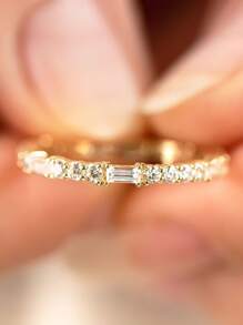 1 PC Classical Cubic Zirconia Ring For Women For Wedding Engagement Anniversary Party Jewelry Valentine's Day Gift,Mom,Mother,Mother's Day,Gift - Yellow Gold - View 1