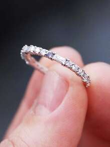 1 件经典方晶锆石戒指，适合女士结婚订婚周年派对珠宝情人节礼物、妈妈、母亲、母亲节、礼物 - 銀色 - 查看 2