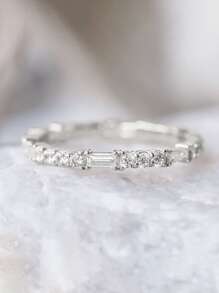 1 件经典方晶锆石戒指，适合女士结婚订婚周年派对珠宝情人节礼物、妈妈、母亲、母亲节、礼物 - 銀色 - 查看 3