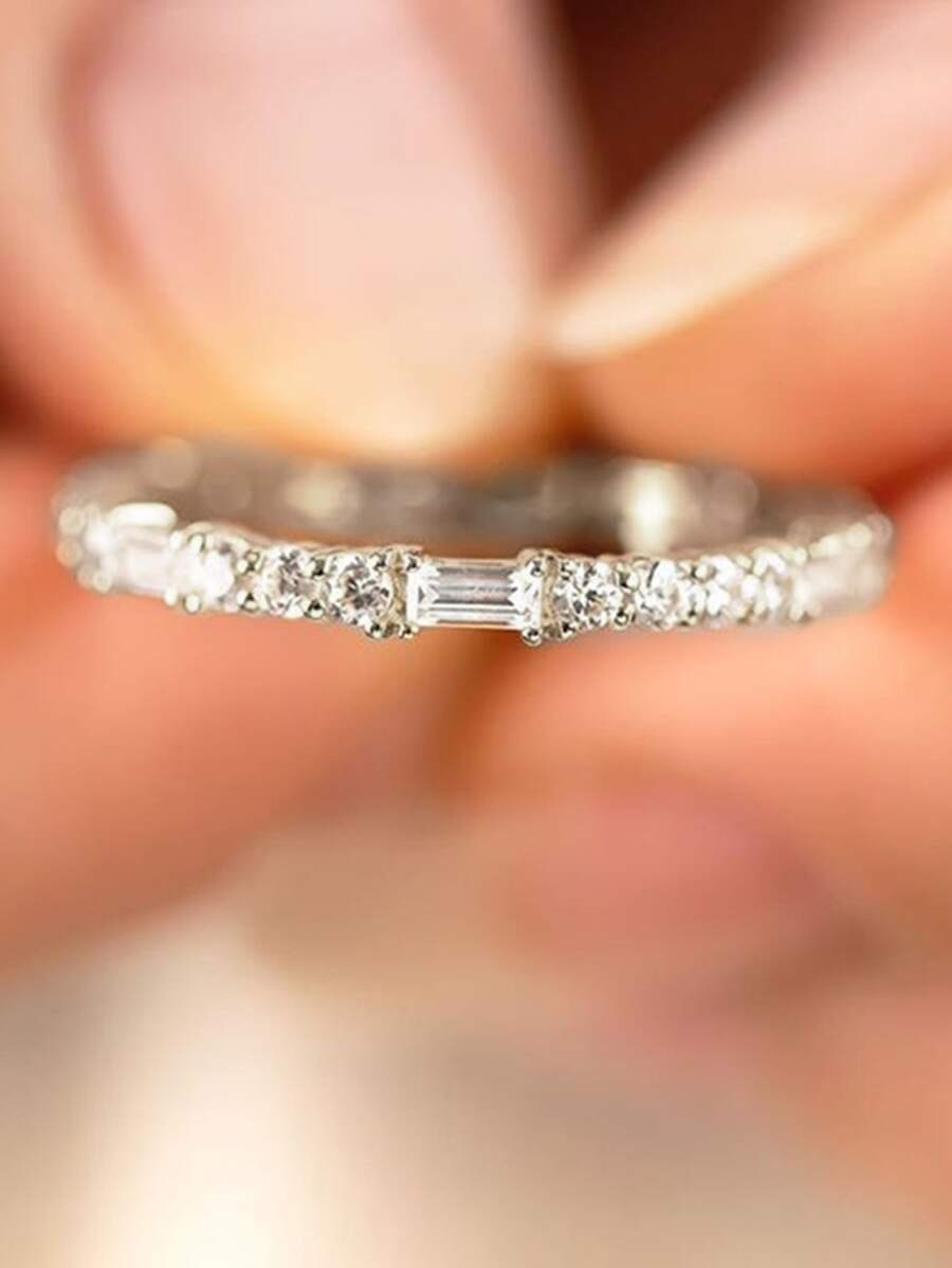 1 件经典方晶锆石戒指，适合女士结婚订婚周年派对珠宝情人节礼物、妈妈、母亲、母亲节、礼物 - 銀色 - 查看 1