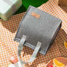 1入組灰色的便當袋帶垂直的便攜設計,絕緣保暖包,米盒型包,大容量便當包