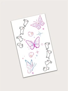 1入組可水洗臨時紋身貼帶迷人的兔子&彩色蝴蝶設計製成的PVC,合適的適用於甜美風學校女孩 - 彩色 - 查看 4