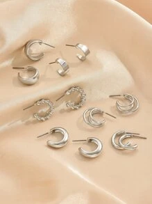 12pcs Small Classic C-shaped Earrings Set - Silver - View 3
