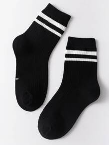 10雙/包兒童黑色雙筋運動透氣舒適圓襪適合日常穿著 - 黑與白 - 查看 3