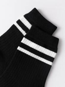 10雙/包兒童黑色雙筋運動透氣舒適圓襪適合日常穿著 - 黑與白 - 查看 4