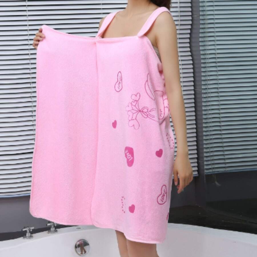 1pc Coral Fleece Wearable Bath Towel In Pink - Baby Pink - View 1