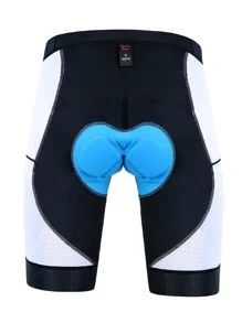 男士騎行短褲帶厚矽膠墊適合夏天,大碼,公路自行車騎術&運動褲一入組 - 藍色 - 查看 4