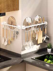 Gancho Estante montado en la pared Utensilio de cocina colgante almacenamiento estante para Cucharas , Espátulas con - Blanco - Ver 2