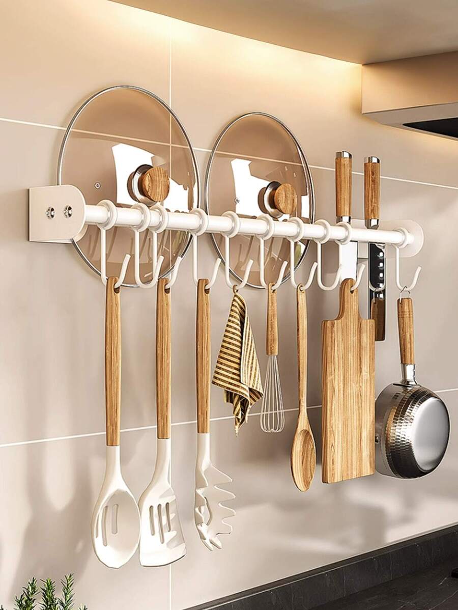 Gancho Estante montado en la pared Utensilio de cocina colgante almacenamiento estante para Cucharas , Espátulas con - Blanco - Ver 1