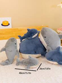 長毛絨鯊魚毛絨玩具禮品適用於節日,派對,同學團圓 - 灰色 - 查看 2