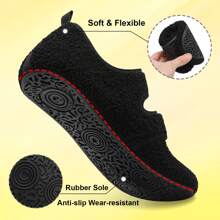 Extremely Soft Slippers - Unisex Wide-Fit Design, Adjustable Strap, Lightweight & Comfortable, Rubber Non-Slip Sole, Perfect Sock-Like Slippers For Indoor & Outdoor Wear - Black - View 4