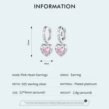 WOSTU 1pc 925 Sterling Silver Simple Yet Fashionable Pink Heart Shaped Stud Earrings For Women, Party Jewelry Gift - Silver - View 9