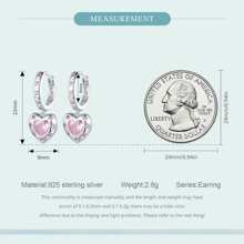 WOSTU 1pc 925 Sterling Silver Simple Yet Fashionable Pink Heart Shaped Stud Earrings For Women, Party Jewelry Gift - Silver - View 10