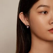 WOSTU 1pc 925 Sterling Silver Simple Yet Fashionable Pink Heart Shaped Stud Earrings For Women, Party Jewelry Gift - Silver - View 7