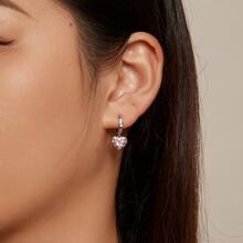 WOSTU 1pc 925 Sterling Silver Simple Yet Fashionable Pink Heart Shaped Stud Earrings For Women, Party Jewelry Gift - Silver - View 8