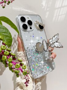 Valentinstag Pailletten Schmetterling Deko durchsichtige Handyhülle mit Ringhalterung
