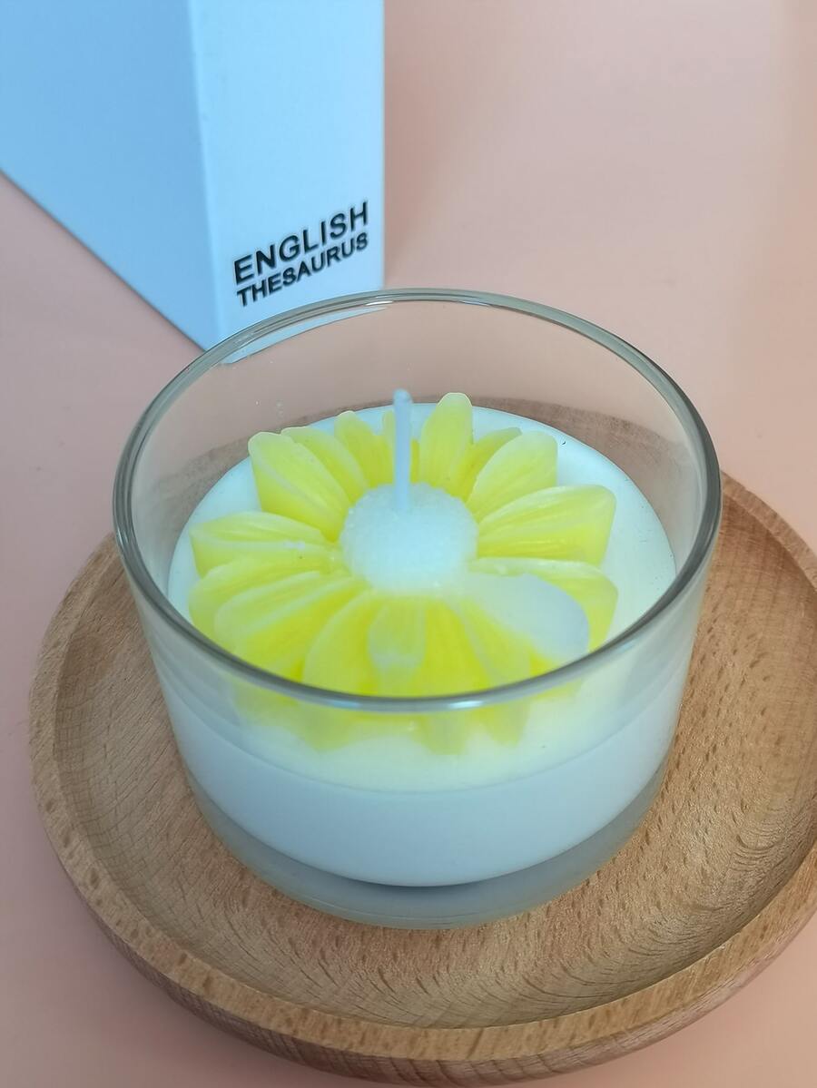 Diy蠟燭製作的圓形玻璃蠟燭座,帶有花朵裝飾 - 白色 - 查看 1