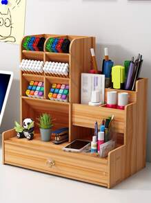 1個木製筆筒桌上整理收納盒,適用於文具、辦公室、學校、宿舍 - 黑色 - 查看 4