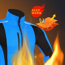 Waterproof Fleece Warm Cycling Jacket For Men, Windproof Thickened Bike Coat - Blue - View 2