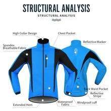 Waterproof Fleece Warm Cycling Jacket For Men, Windproof Thickened Bike Coat - Blue - View 5