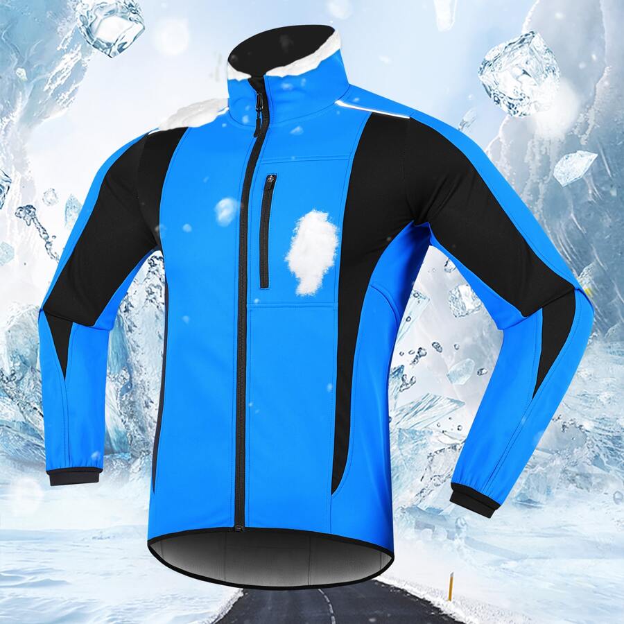 Waterproof Fleece Warm Cycling Jacket For Men, Windproof Thickened Bike Coat - Blue - View 1