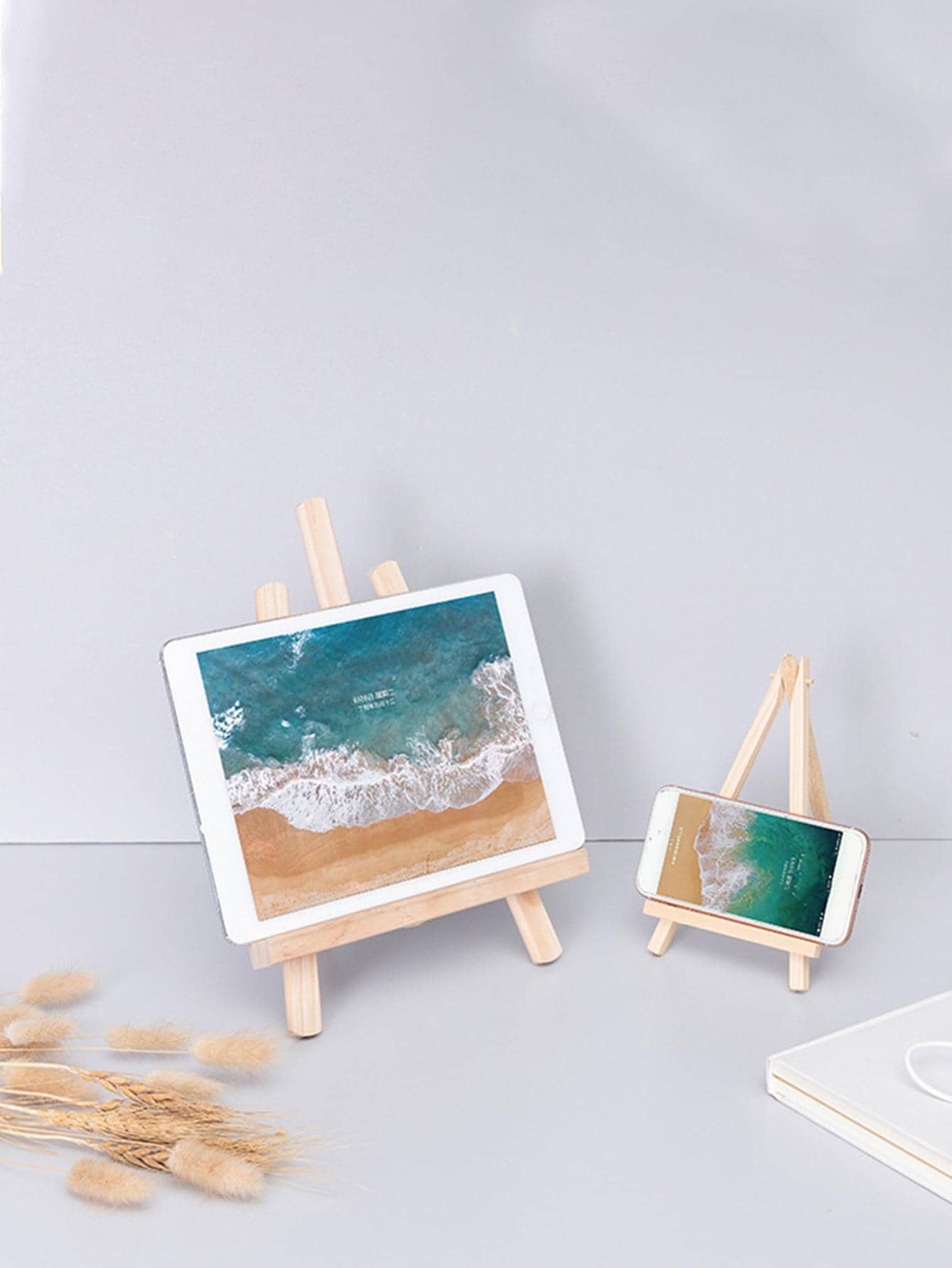 1pc Mobile Phone & Tablet Holder Bracket, Wooden Design, Ins Style