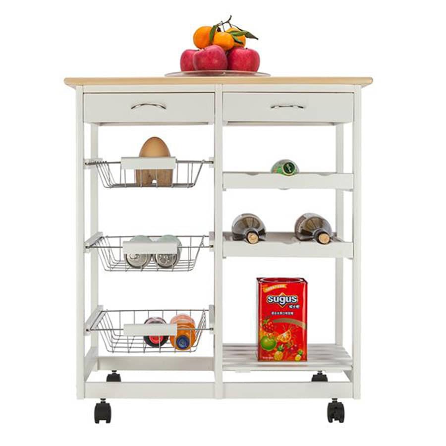 Moveable Kitchen Cart with Two Drawers & Two Wine Racks & Three Baskets ...