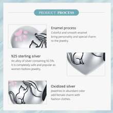 WOSTU 1個925純銀粉嫩貓爪吊飾情人心寵物動物珠子,適用於原裝手鐲手鍊diy珠寶製作