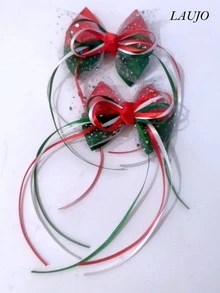 2 piezas horquilla moños tricolor con tul brillante - Rojo - Ver 3