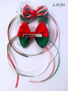 2 piezas horquilla moños tricolor con tul brillante - Rojo - Ver 4