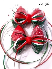 2 piezas horquilla moños tricolor con tul brillante - Rojo - Ver 5