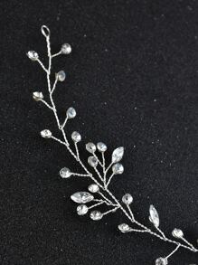 1 pieza Diadema de cadena suave de perlas falsas blancas, accesorios para el cabello de novia para boda, Día de San Valentín, verano, playa, festival, cumpleaños - Plateado - Ver 4