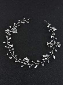 1 pieza Diadema de cadena suave de perlas falsas blancas, accesorios para el cabello de novia para boda, Día de San Valentín, verano, playa, festival, cumpleaños - Plateado - Ver 3