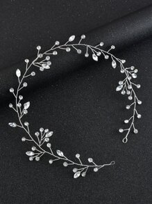 1 pieza Diadema de cadena suave de perlas falsas blancas, accesorios para el cabello de novia para boda, Día de San Valentín, verano, playa, festival, cumpleaños - Plateado - Ver 2