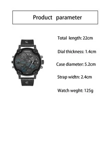 CAGARNY 1 件男士时尚休闲手表，配有大表盘、双时区、皮革表带和日期功能，可作为返校学生的礼物 - 黑色 - 查看 4