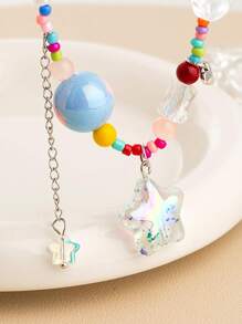 1 件糖果乐园炫酷彩色串珠星星爱心可爱颈链彩色拼接亚克力 DIY Y2K 多巴胺彩色项链饰品女孩朋克配饰星形吊坠项链礼物首饰适合女孩学校派对 - 彩色的 - 查看 5