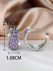 1個高貴和閃亮的銀色中空紫花耳環,適用於贈禮、約會、訂婚、婚禮裝飾 - 紫色 - 查看 4